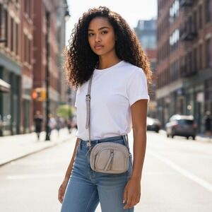 Kelly Wynne Small Purse Crossbody Bag Leather Taupe Neutral‎ Zip